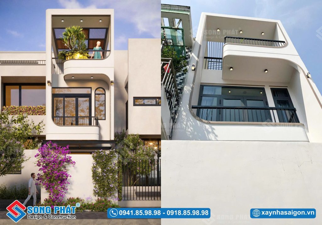 Mặt tiền nhà chị Huệ hoàn thiện giống với phối cảnh 