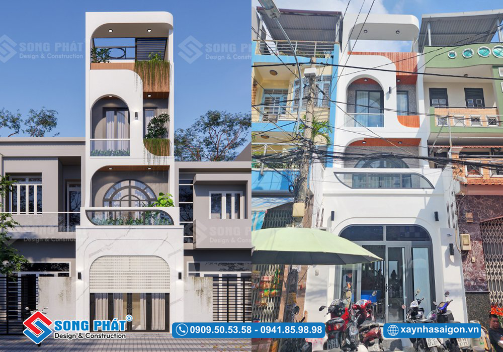 Phương án thiết kế nhà 4x18m sử dụng các đường nét nhẹ nhàng phối hợp với nhau một cách ăn ý.