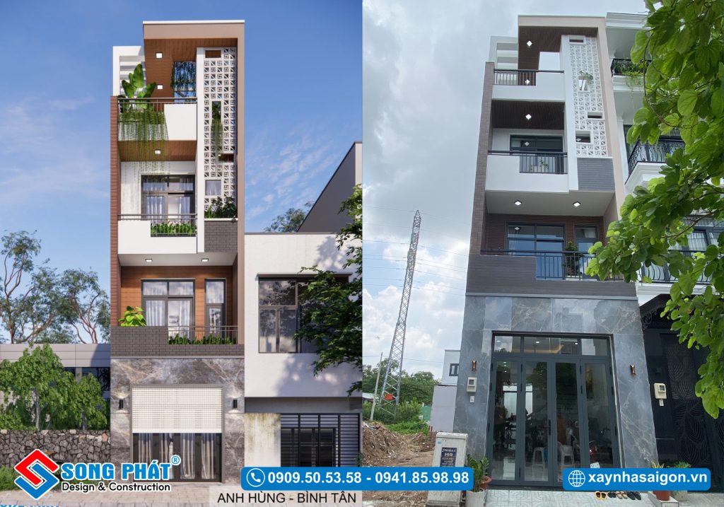 Nhà trệt 2 lầu sân thượng 4x16m, CĐT anh Hùng – Bình Tân