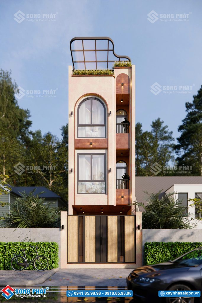 Nhà 1 trệt 2 lầu sân thượng 4x17m5 có Garage để xe 