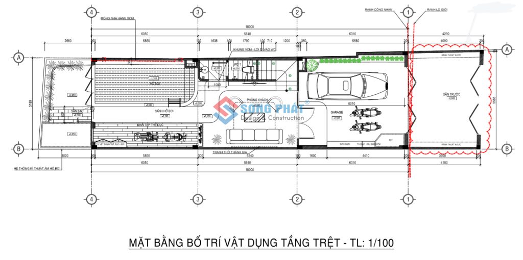 Mặt bằng bố trí vật dụng tầng trệt
