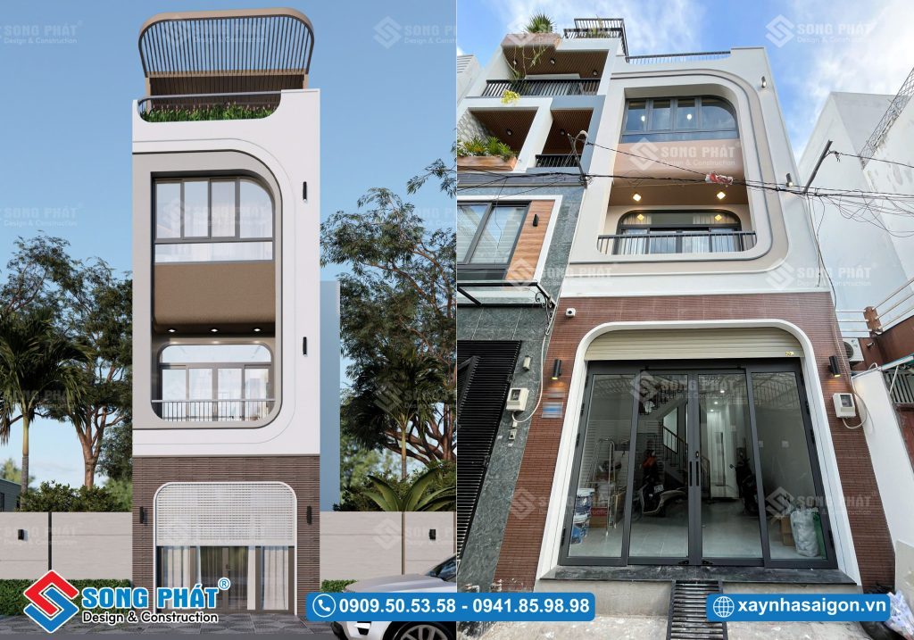 Mặt tiền không gian ngôi nhà có bố trí khu vực Garage ô tô tại tầng trệt