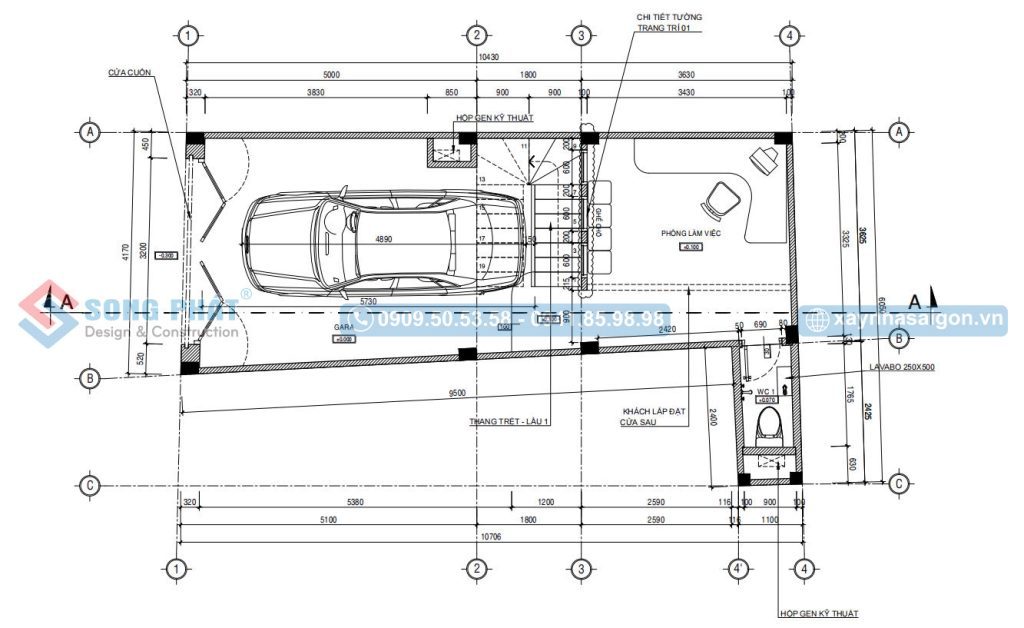 Mặt bằng bố trí vật dụng tầng trệt 