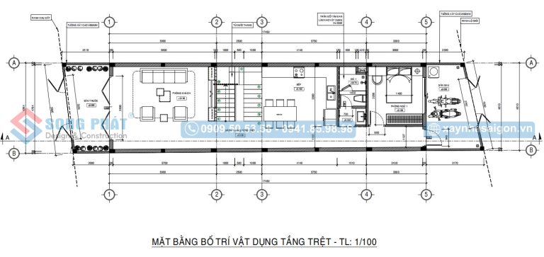 Mặt bằng bố trí vật dụng tầng trệt 