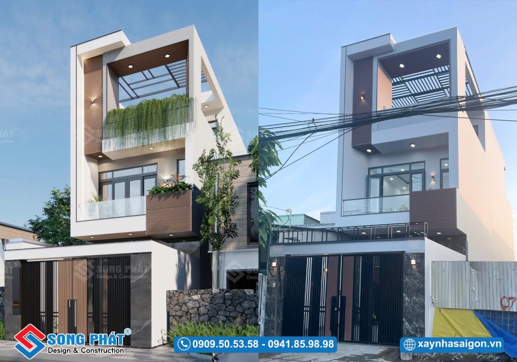 Mặt tiền công trình hoàn thiện giống phối cảnh