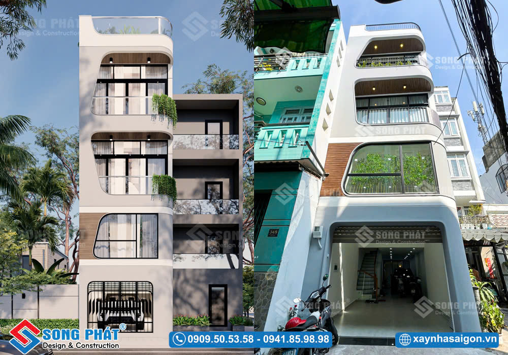 mặt tiền nhà 4 tầng 4x15m bố trí không gian có Garage ô tô thuận tiện