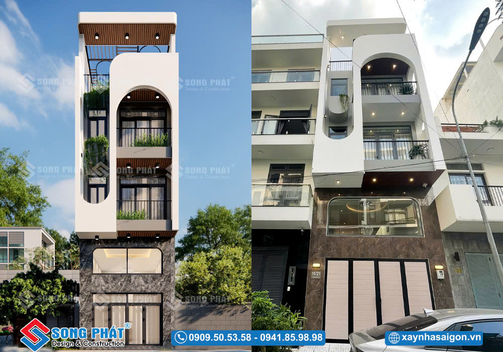 Mặt tiền không gian ngôi nhà 4m8x11m 