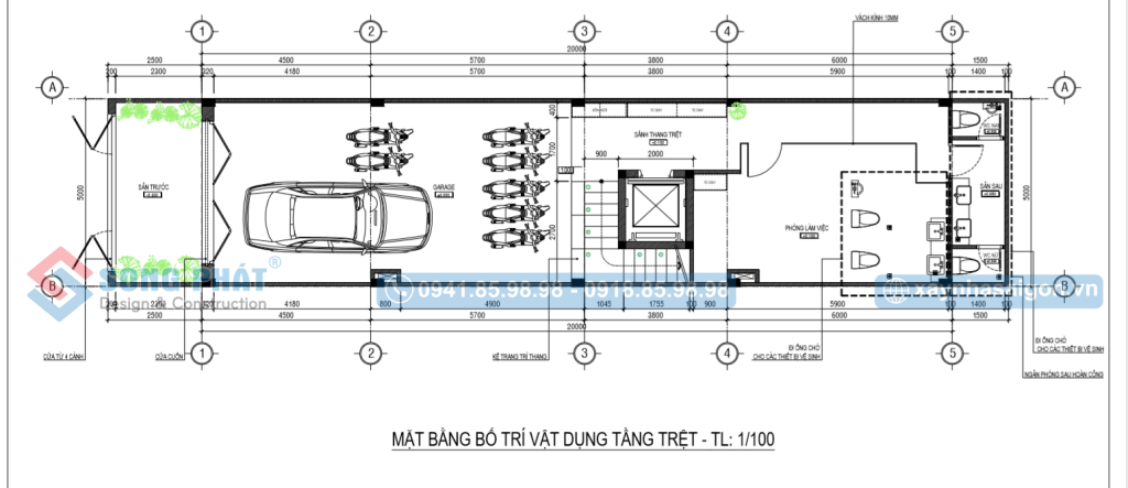 Mặt bằng bố trí vật dụng tầng trệt