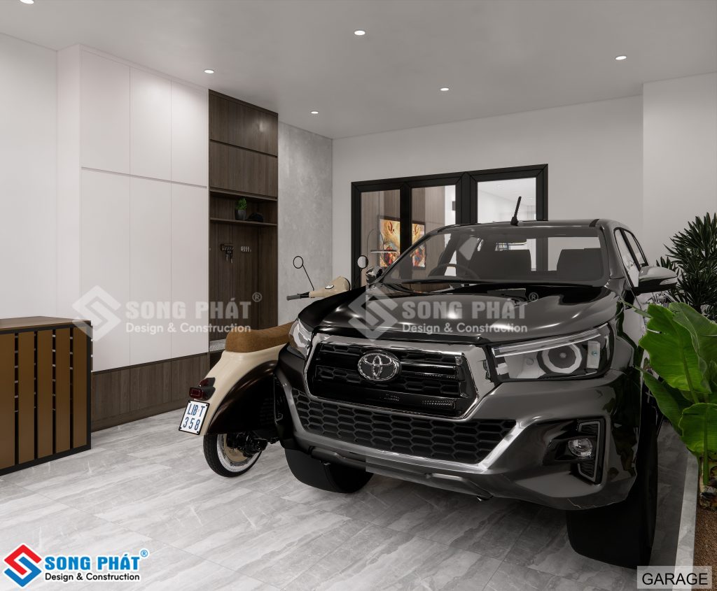 Phối cảnh không gian bố trí khu vực Garage ô tô