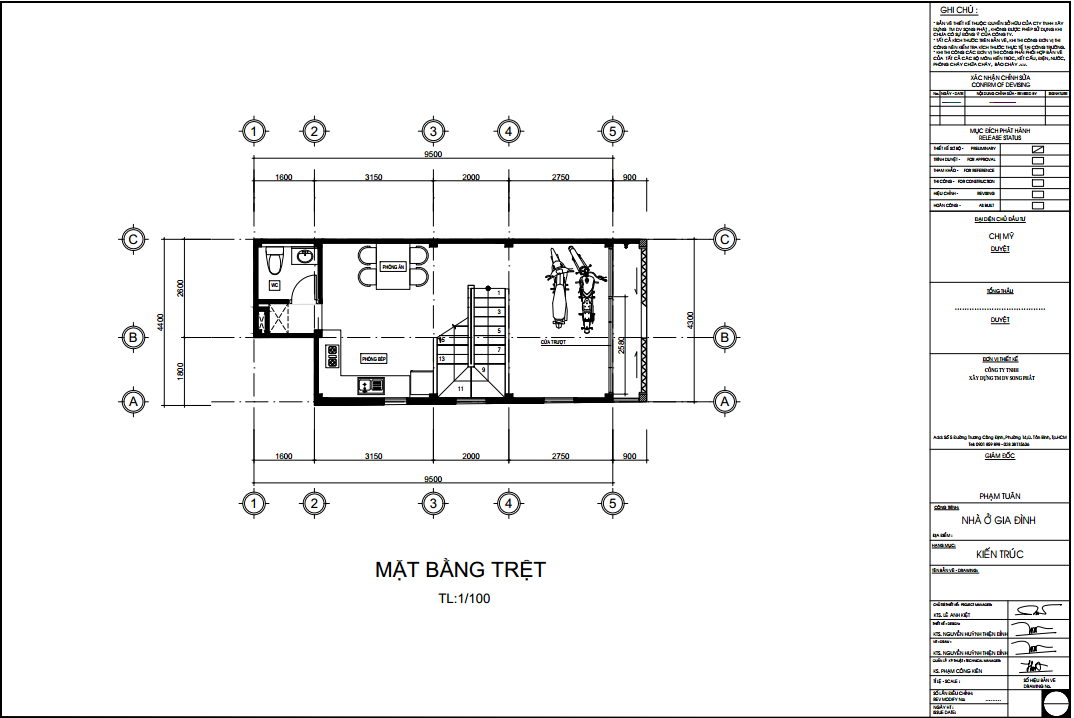 thiết kế nhà 1 trệt 2 lầu 4x9.5m