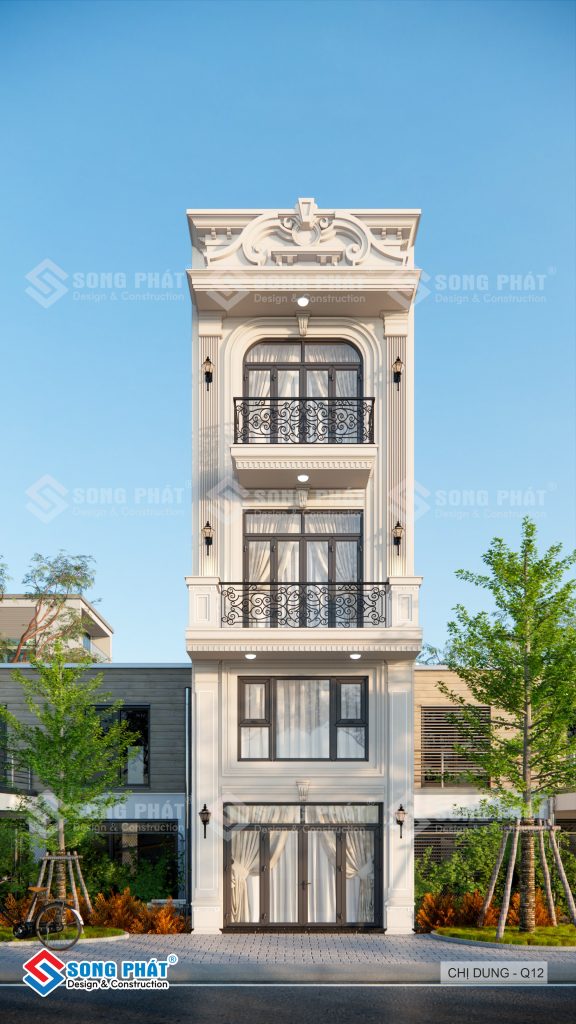 Mẫu thiết kế nhà trệt lửng 2 lầu sân thượng 4m4x12m - CĐT anh Hoàn - chị Dung. 