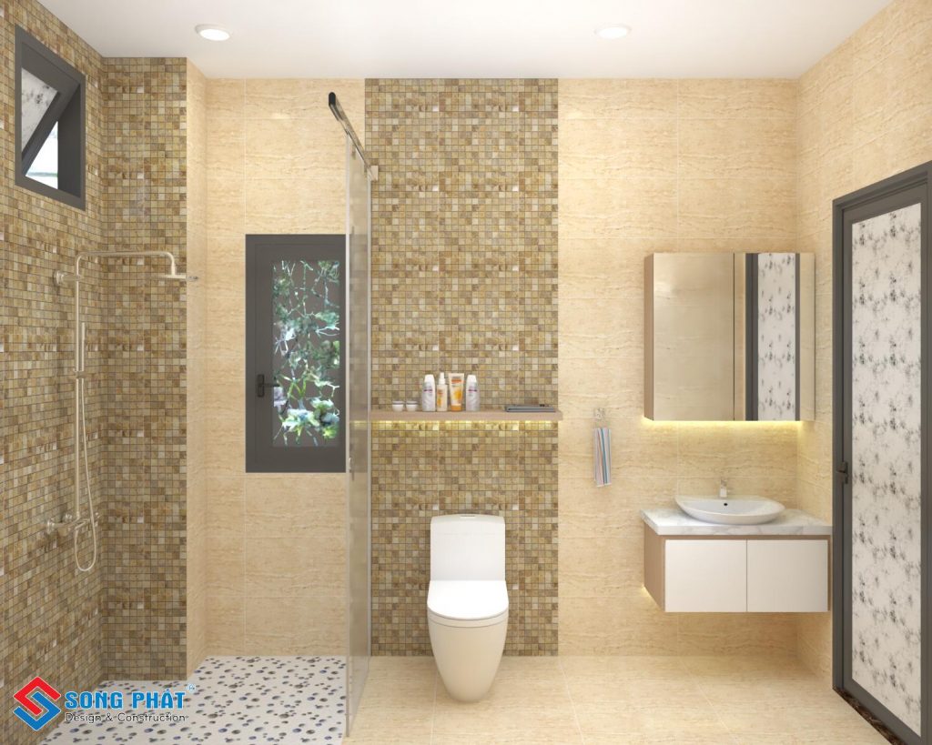 Phòng tắm đẹp sang trọng với gạch mosaic.