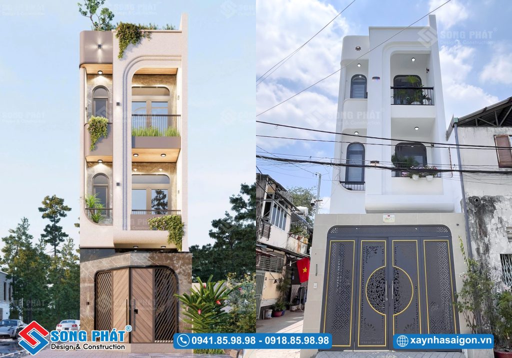 Mặt tiền ngôi nhà sau khi thi công hoàn thiện