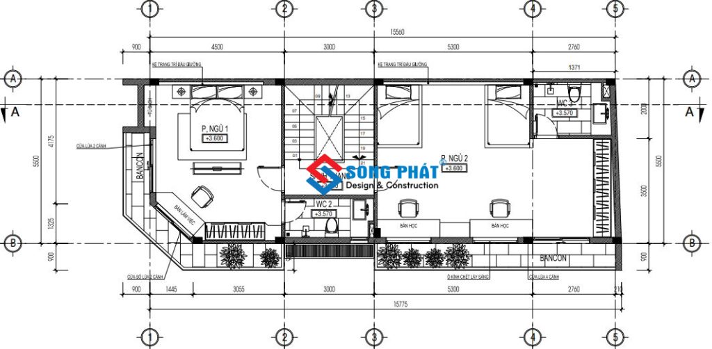 Lầu 1 với hai phòng ngủ cực kỳ rộng rãi có nhà vệ sinh riêng. 