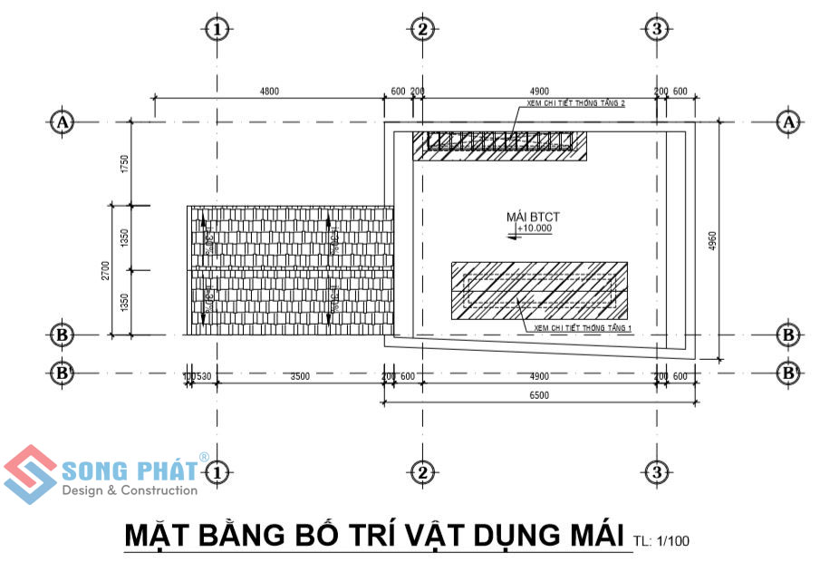 Nội, ngoại thất: Nội, ngoại thất:Mẫu nhà 1 trệt 1 lầu 1 tum đẹp cho vùng quê.  Mat-bang-mai