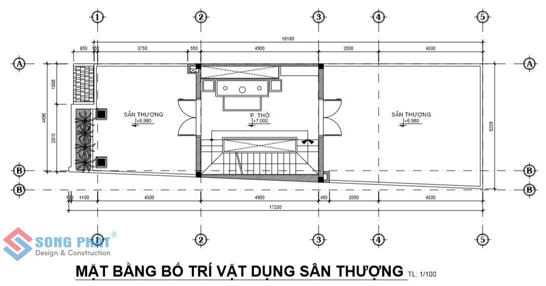 Nội, ngoại thất: Nội, ngoại thất:Mẫu nhà 1 trệt 1 lầu 1 tum đẹp cho vùng quê.  Mat-bang-san-thuong