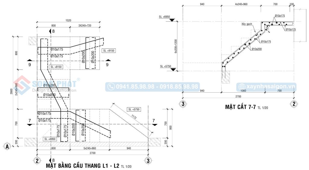 Mỗi cầu thang bao gồm nhiều bản vẽ chi tiết