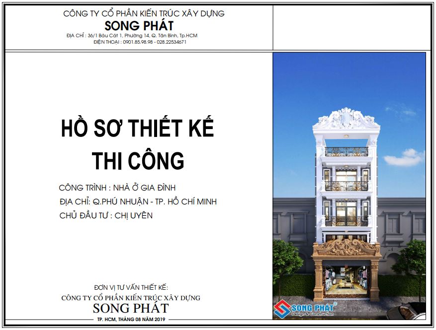 Hồ sơ thiết kế nhà 1 trệt 1 lửng 2 lầu sân thượng tân cổ điển