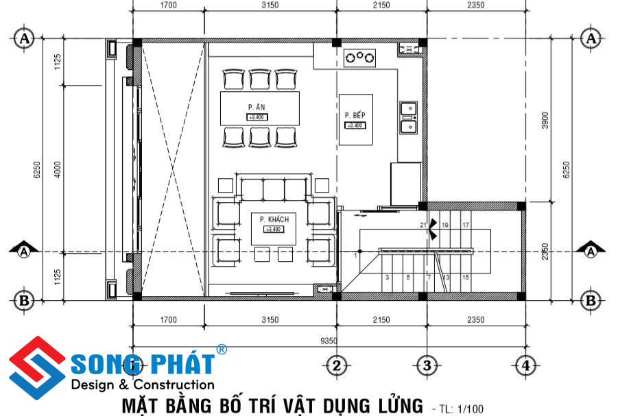 Mặt bằng lửng nhà 1 trệt 1 lửng 2 lầu sân thượng tân cổ điển