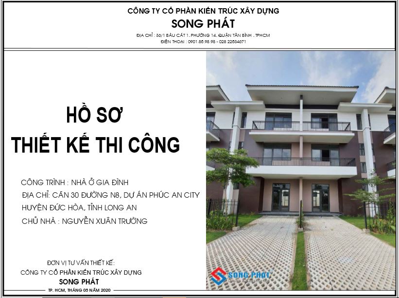 Hồ sơ thiết kế thi công nhà liền kề dự án Phúc An city, Long An.