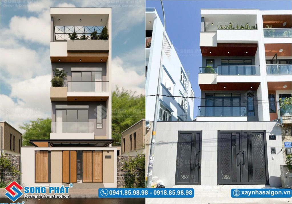 Mặt tiền thiết kế gọn, hình khối rõ ràng, tạo sự thông thoáng cho công trình