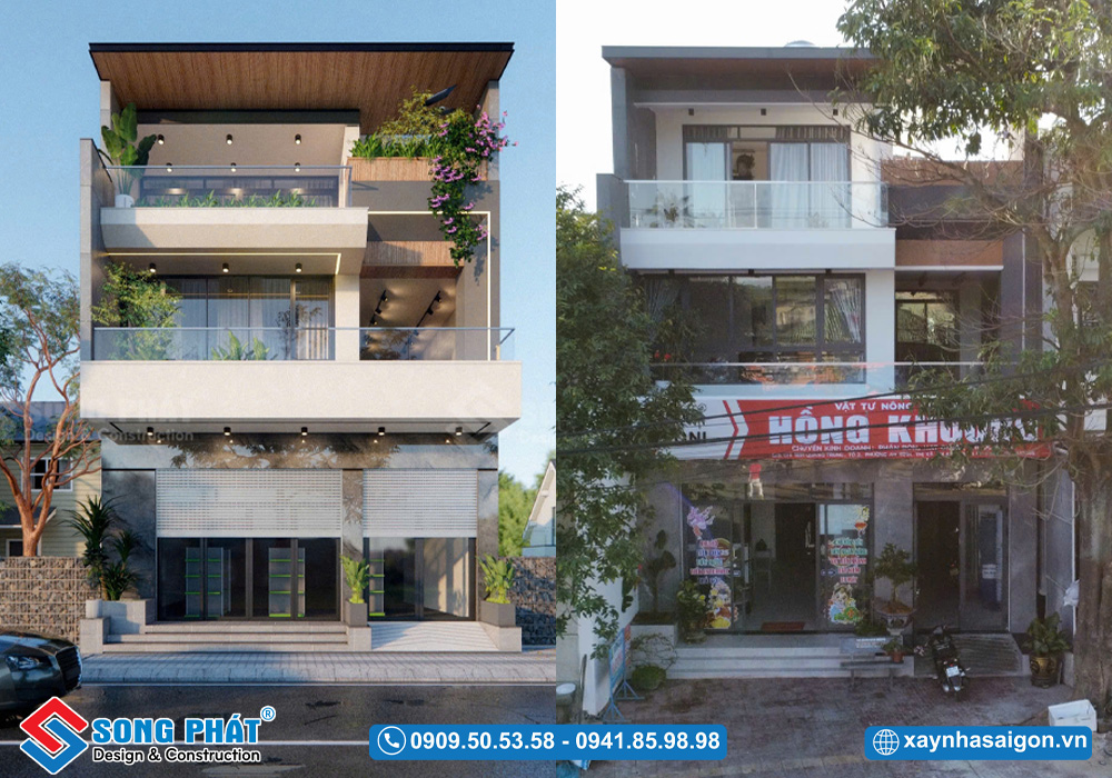 Mẫu nhà trệt 1 lầu sân thượng 9x27m của cô Hồng - Gia Lai