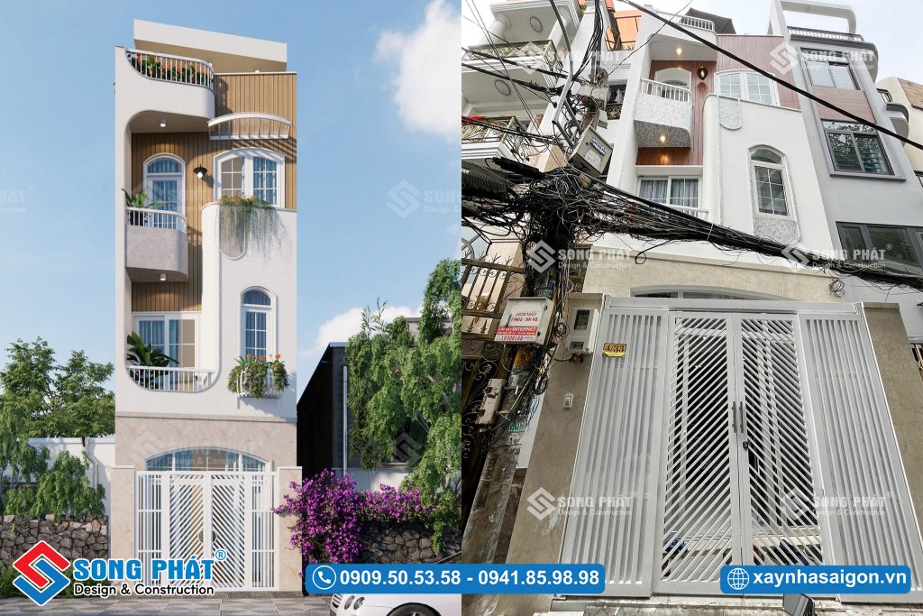 Mẫu nhà trệt 3 lầu sân thượng của chị Thảo - Quân 1