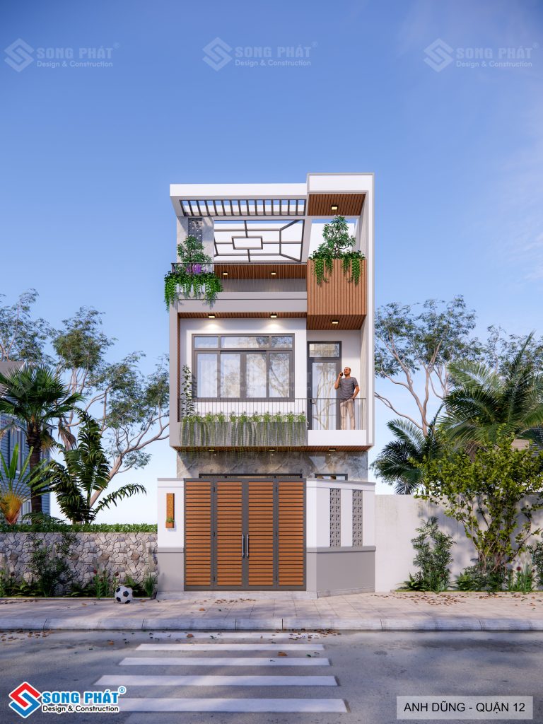 Mặt tiền nhà 5m đang trong giai đoạn hoàn thiện