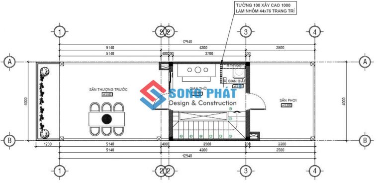 Mặt bằng công năng sân thượng. 