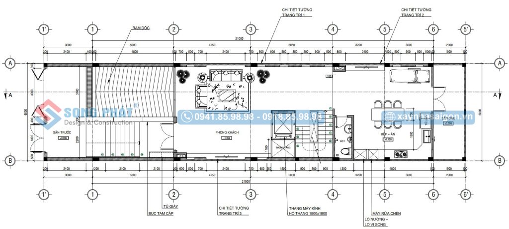 Mặt bằng bố trí vật dụng lầu 1 