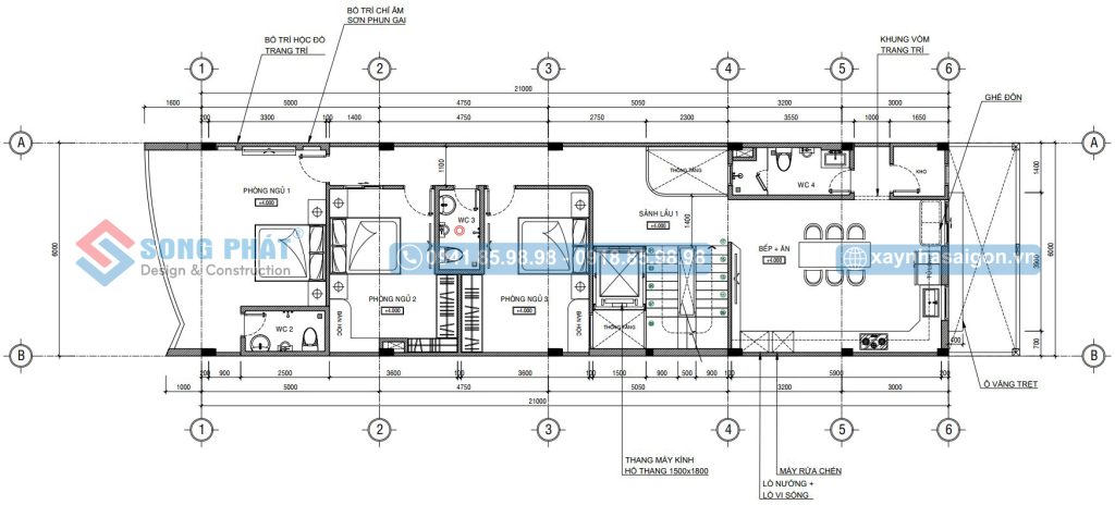 Mặt bằng bố trí vật dụng lầu 2 