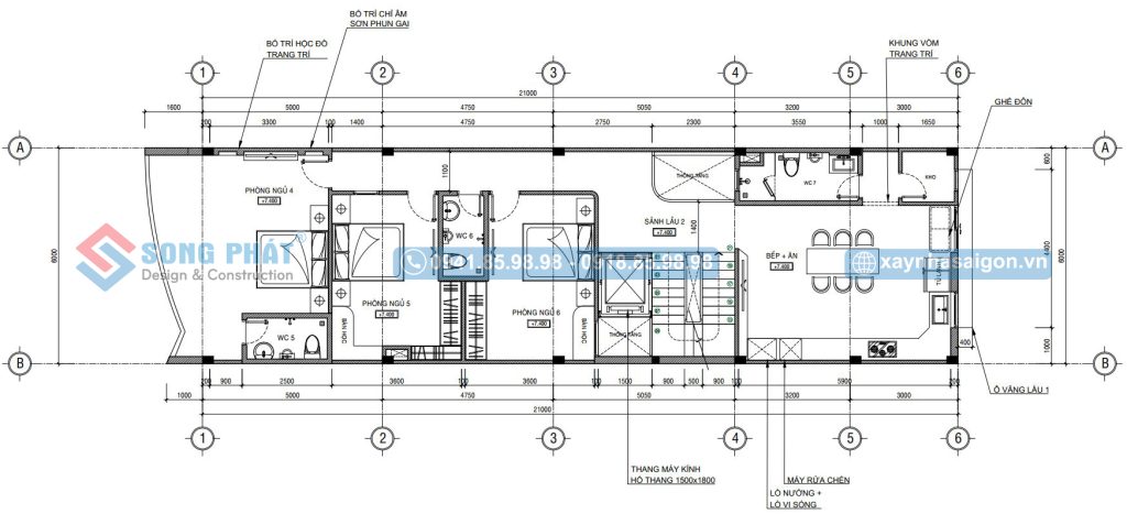 Mặt bằng bố trí vật dụng lầu 2 