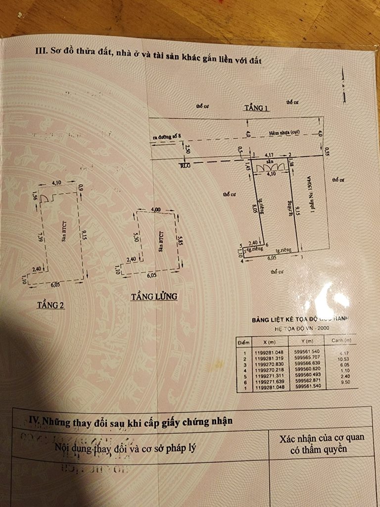 Sổ hoàn công có mặt bằng các tầng.