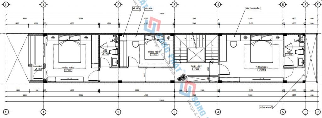 Thiết kế nhà 4x25m 5 phòng ngủ có sân để ô tô