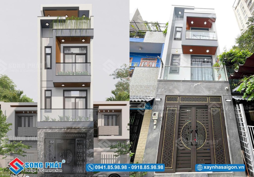 Mẫu nhà trệt 2 lầu sân thượng 4x13m6 của anh Trơn - Thủ Đức