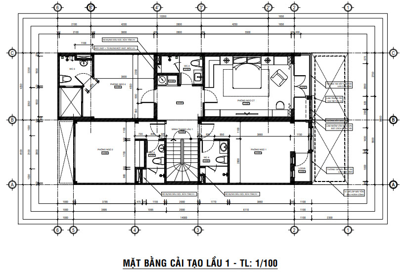 Mặt bằng bố trí công năng tầng lầu 1