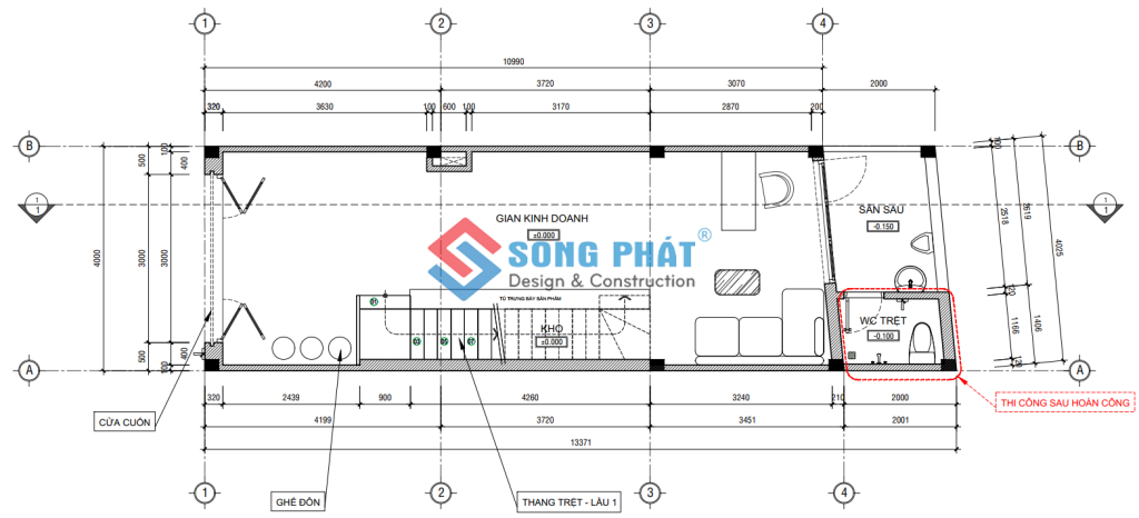 Mặt bằng bố trí vật dụng tầng trệt. 