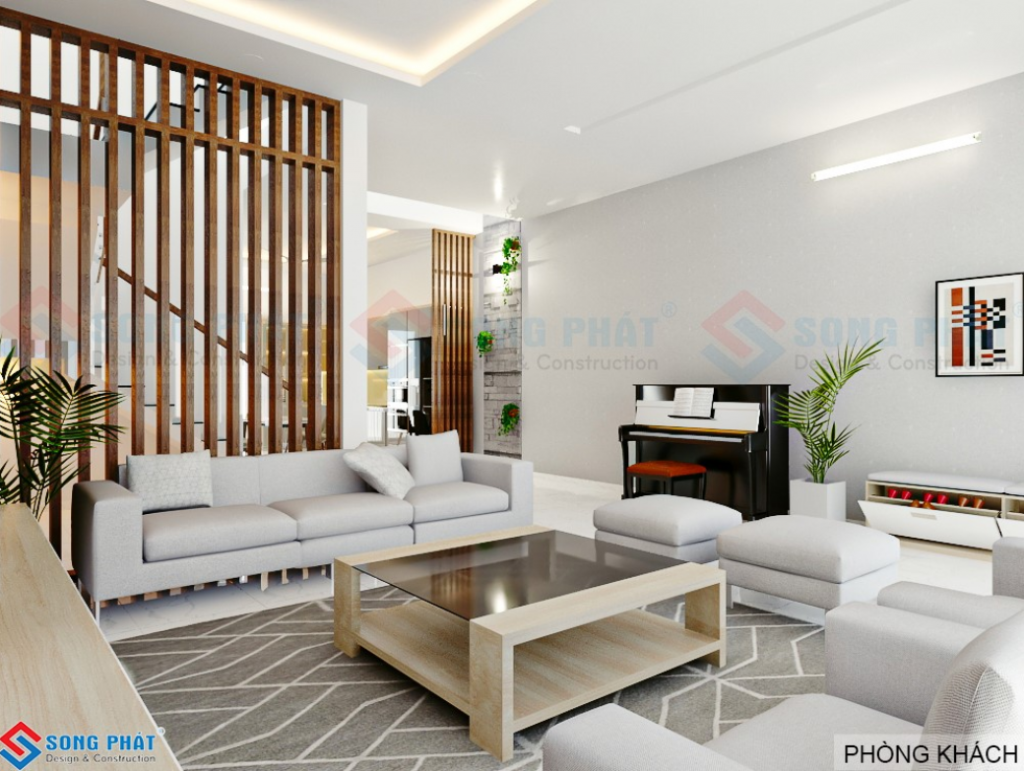 Kiến trúc nội thất hiện đại cho không gian phòng khách. 