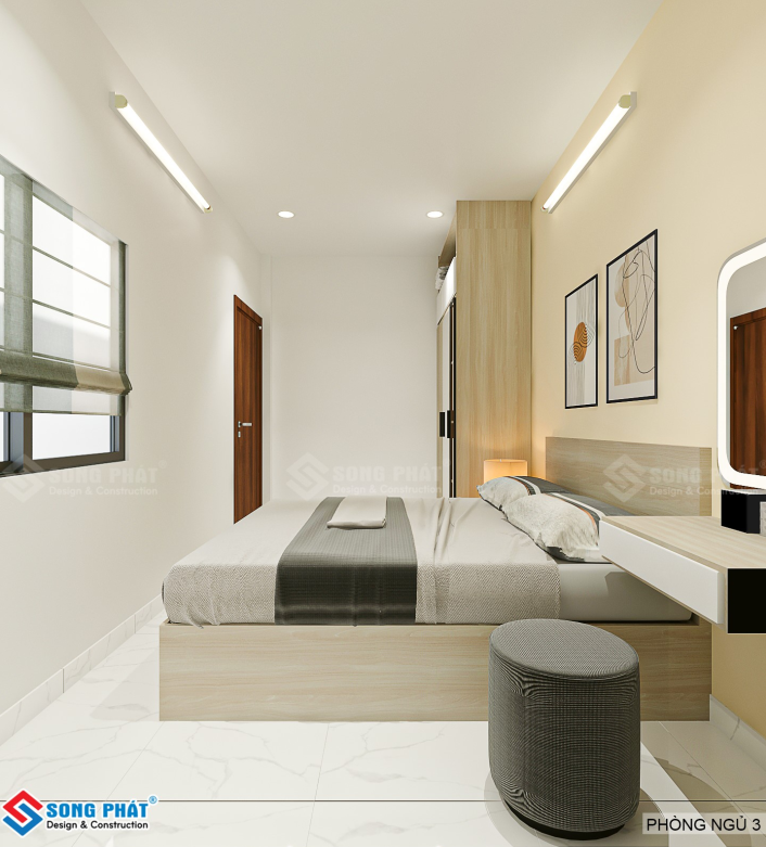Toàn bộ nội thất làm từ vật liệu gỗ mang màu sắc tự nhiên, hài hòa với không gian. 