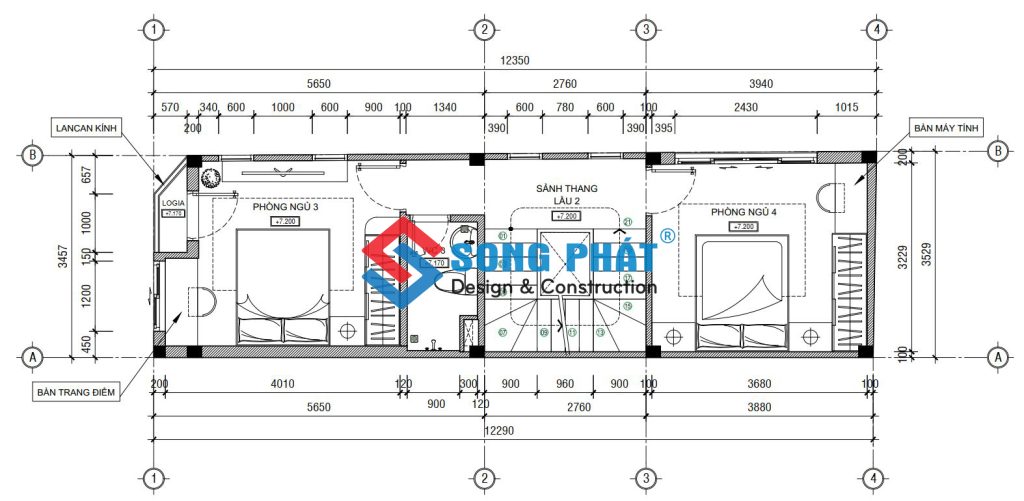 Mặt bằng bố trí vật dụng lầu 2. 