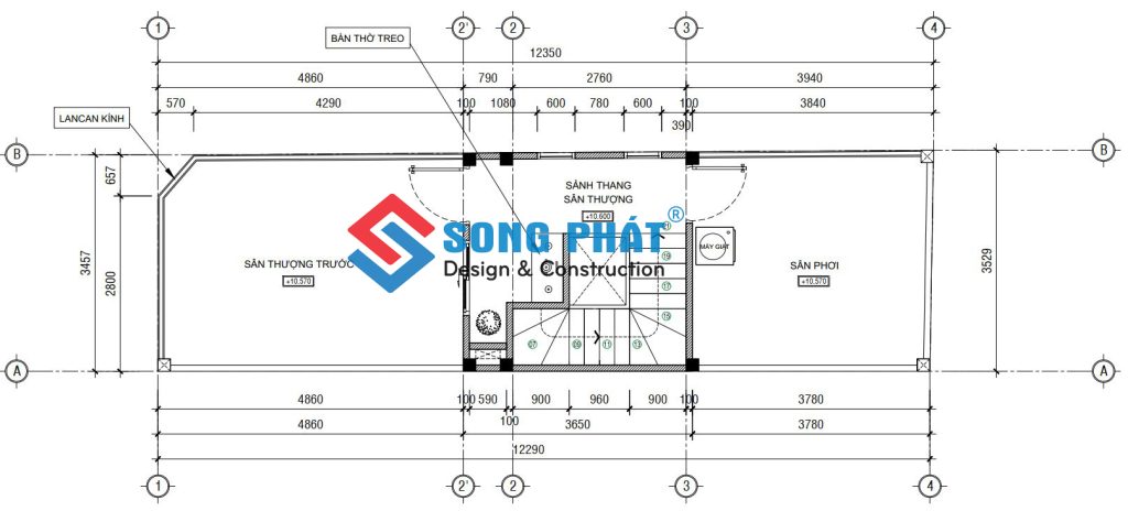 Mặt bằng bố trí vật dụng sân thượng. 