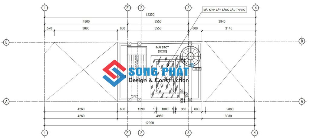 Mặt bằng bố trí vật dụng mái. 