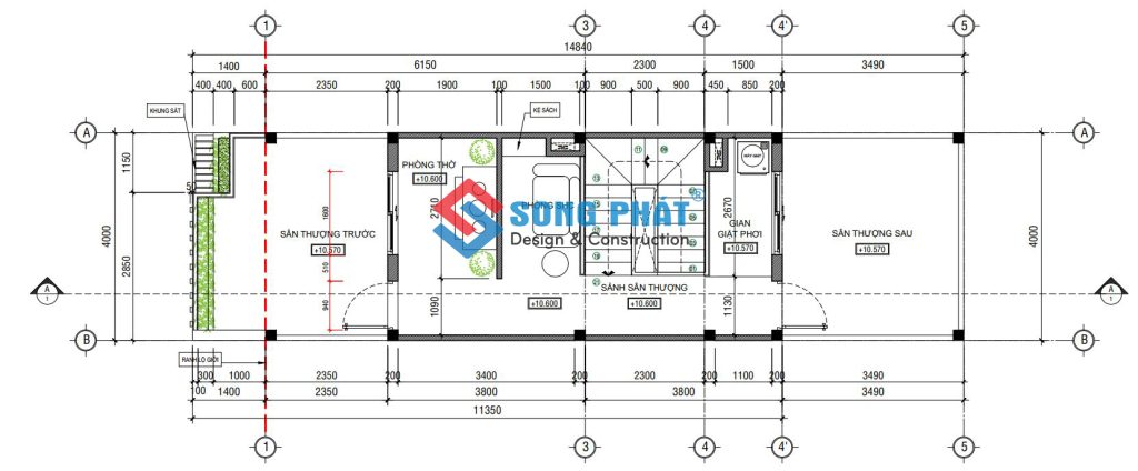 Mặt bằng bố trí vật dụng sân thượng. 