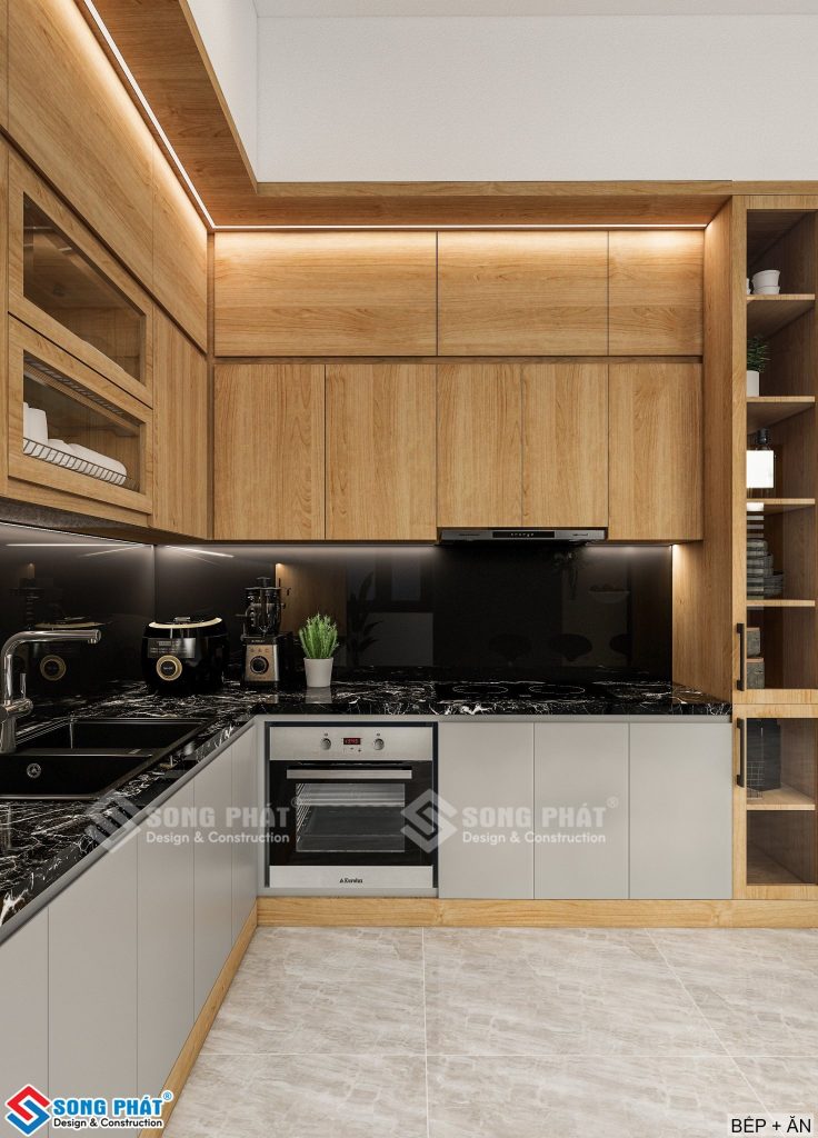 Phòng bếp trong thiết kế nhà 5m7x23 