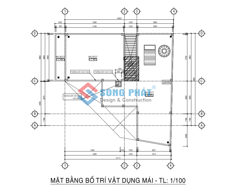 Mặt bằng bố trí vật dụng mái