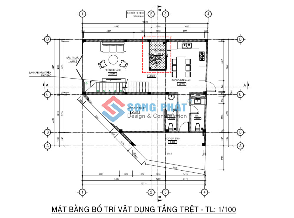 Mặt bằng bố trí vật dụng tầng trệt