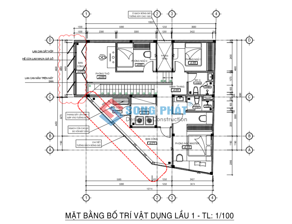 Mặt bằng bố trí vật dụng lầu 1