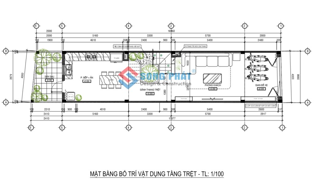 Mặt bằng bố trí vật dụng tầng trệt