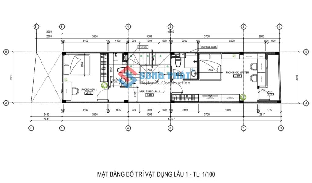 Mặt bằng bố trí vật dụng lầu 1