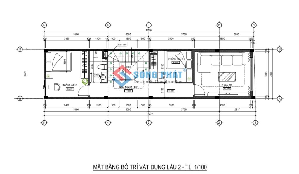 Mặt bằng bố trí vật dụng lầu 2